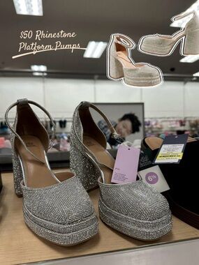 wild fable Silver Rhinestone Platform Pumps with Ankle Strap